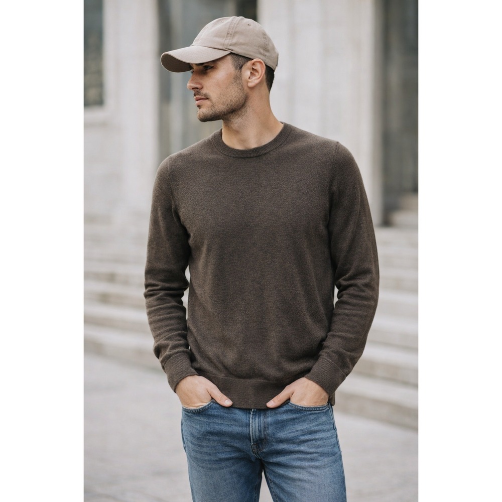 AllSaints Brown Merino Wool Crewneck Sweater Sz S Minimalist Modern Luxe Casual